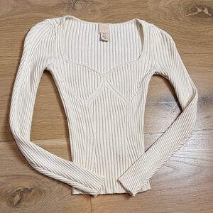 H&M Cream Ribbed Long Sleeve Top